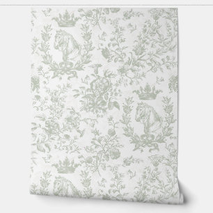 Papel Pintado Elegante Sage Horse Crown Floral Toile