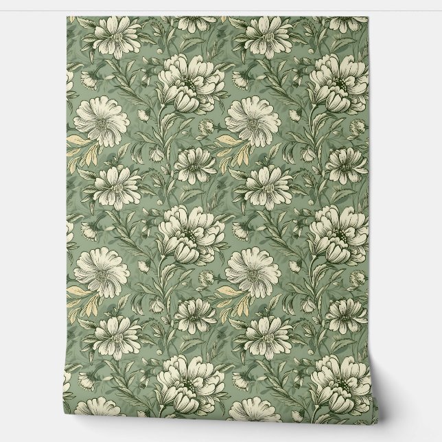 Papel Pintado Elegante Shabby elegante salvia flores blancas ver (Desenrollar)