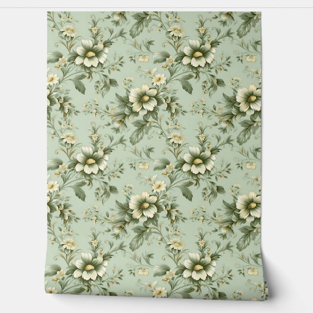 Papel Pintado Elegante Shabby elegante salvia flores blancas ver (Desenrollar)
