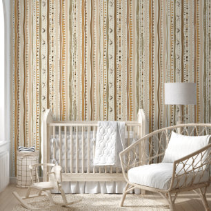 Papel Pintado Elegante Suave Patrón de Línea Boho Neutro Marrón