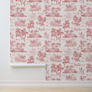 Papel Pintado Elegante tela de caza de caballos rojos vintage