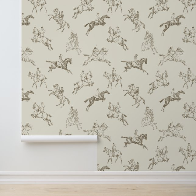 Papel Pintado Elegante vagón de caballos de tela beige marrón (Solicitud)