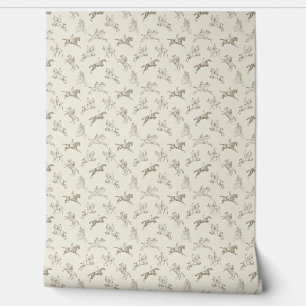 Papel Pintado Elegante vagón de caballos de tela beige marrón