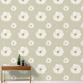 Papel Pintado Elegante Verde Salvia Neutral y Acuarela Blanca