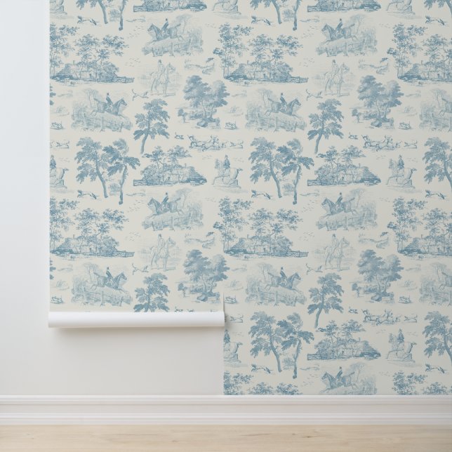 Papel Pintado Elegante Viejo Dusty Blue Horse Huning Toile (Solicitud)