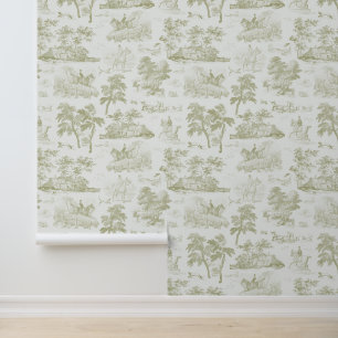 Papel Pintado Elegante Viejo Oro Beige Hípica Tela De Caza