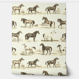 Papel Pintado Elegante Vintage Horse Rama Patrón Beige Cream