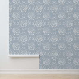 Papel Pintado Elegante Vintage Hydrangea Bow Patrón azul suave