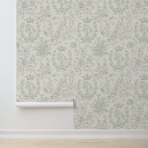 Papel Pintado Elegante Vintage Sage Gray Equestrian Toile