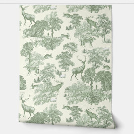 Papel Pintado Elegante Vintage Sage Green Deer Woodland Toile