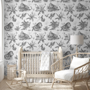 Papel Pintado Elegante Vintage Tropical Animal Black White Toile
