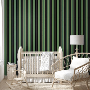 Papel Pintado Elegante Vintage Verde Salvia Oliva Negro Rayado 3