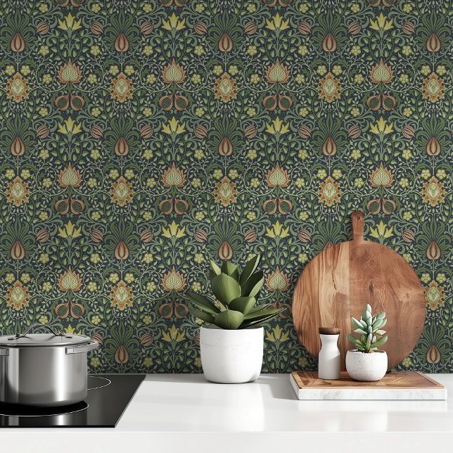 Papel Pintado Elegante W. Morris Clásico Floral Persa Verde (Subido por el creador)