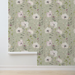 Papel Pintado Elegantes Cachorros Blancos Patrón Floral Mist Ver