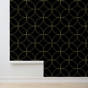 Papel Pintado Elegantes círculos dorados y patrones de diamantes