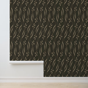 Papel Pintado Elegantes hojas beige en la oscuridad