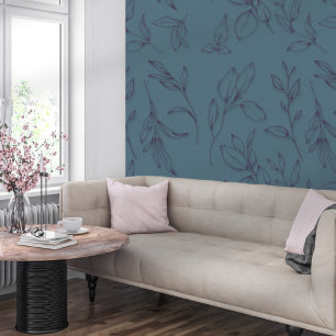 Papel Pintado Elegantes Hojas Botánicas Sencillas Sobre El Azul