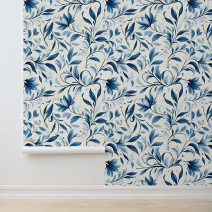 Papel Pintado Elegantes hojas de paisley azul - fondo blanco (1)