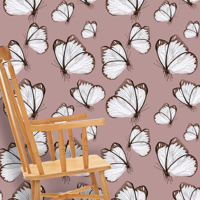 Papel Pintado Elegantes mariposas blancas delgadas en una rosa t (Subido por el creador)