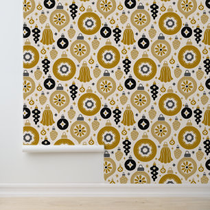 Papel Pintado Elegantes Navidades Retro Dorado Decoraciones de v