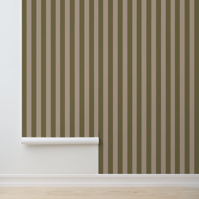 Papel Pintado Elegantes rayas beiges verdes de oliva mediterráne (Solicitud)