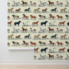 Papel Pintado Elegantes razas de caballos vintage sobre beige