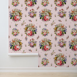 Papel Pintado Elegantes Rosas de la Vintage Patrón floral en ros