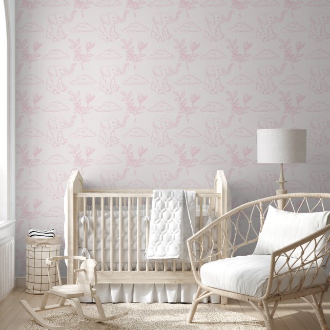 Papel Pintado Elephant Animal Línea Rosa Art Baby Room (Niños)