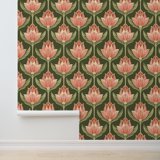 Papel Pintado Eliminación del patrón Art Nouveau de tulipanes ro (Solicitud)