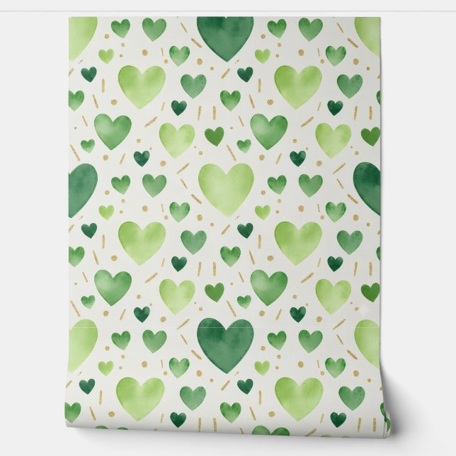 Papel Pintado Emerald Grove & Corazones Dorados (Desenrollar)