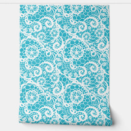 Papel Pintado Encaje blanco sobre turquesa