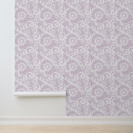 Papel Pintado Encaje casi blanco sobre rosa pastel