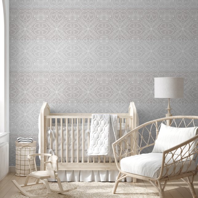 Papel Pintado Encaje Corazones / Gris Niebla (Niños)