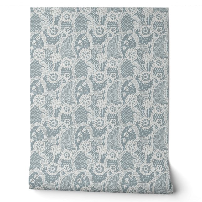 Papel Pintado Encaje Gris Azul (Desenrollar)