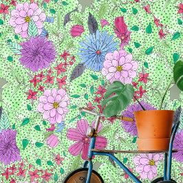 Papel Pintado Encantador Jardín Azul Púrpura Verde con flores
