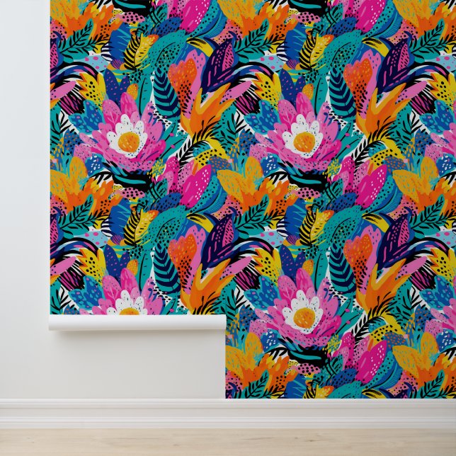 Papel Pintado Encantador jardín con flores rosas (Solicitud)