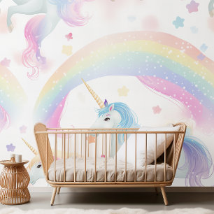 Papel Pintado Encantador Pastel de Arcoiris de Unicornio