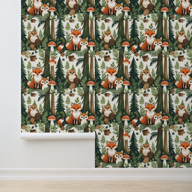 Papel Pintado Encantadoras criaturas de bosques Fox y Owen (Solicitud)