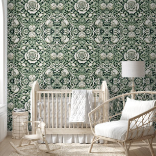 Papel Pintado Encanto floral verde y blanco eterno