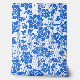 Papel Pintado Encantoso encaje floral azul