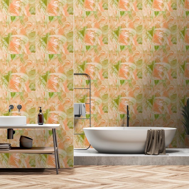 Papel Pintado Engranaje verde y naranja (Baño)
