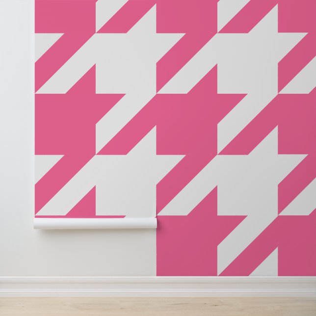 Papel Pintado Enorme Houndstooth Rosa y Blanco Francés  (Solicitud)