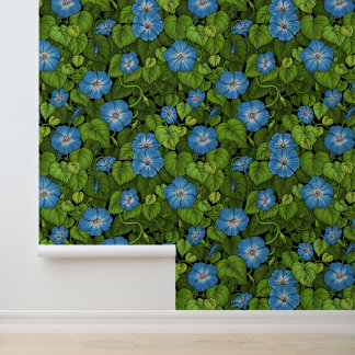 Papel Pintado Enredadera de la mañana en azul y verde
