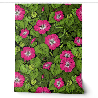 Papel Pintado Enredadera de la mañana en rosa y verde