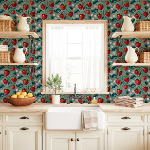 Papel Pintado Enredaderas y Flores de Fresa