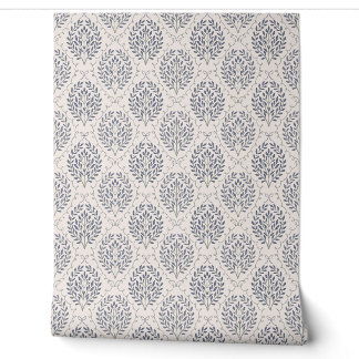 Papel Pintado Enrejado Botánico Azul y Verde Salvia de Herencia