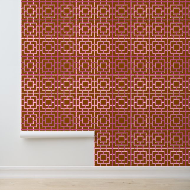 Papel Pintado Enrejado de Bambú Groovy - Rosa y Marrón (Solicitud)