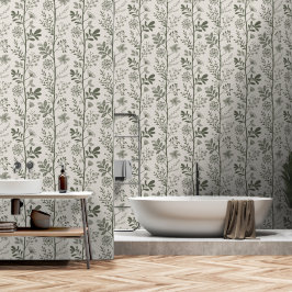 Papel Pintado Ensoñación de jardín elegante botánico verde oliva