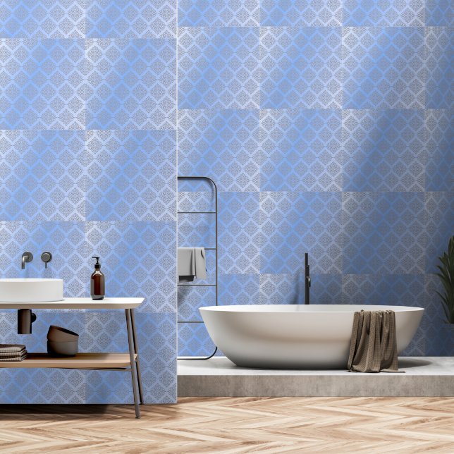 Papel Pintado Entramado de Relieve metalizado azul brillante (Baño)