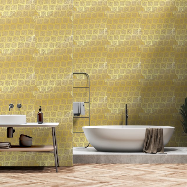Papel Pintado Entramado de Relieve metalizado dorado brillante (Baño)